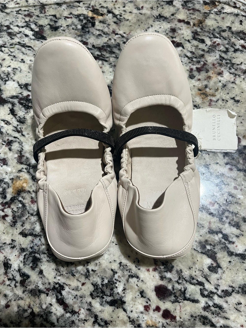 NWT ** Brunello Cucinelli Monili Embellished Leather Ballet Flats - 37